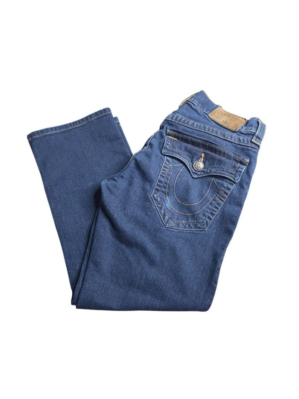 True Religion Womens Cropped Jeans 28 Medium Wash Flap Pockets Relaxed